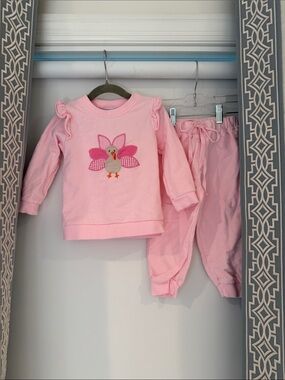 Girls' Pink Turkey Appliqué Matching Set